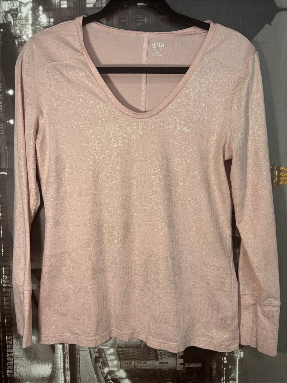 a.n.a Light Pink Long Sleeve Scoop Neck Shimmer Top
